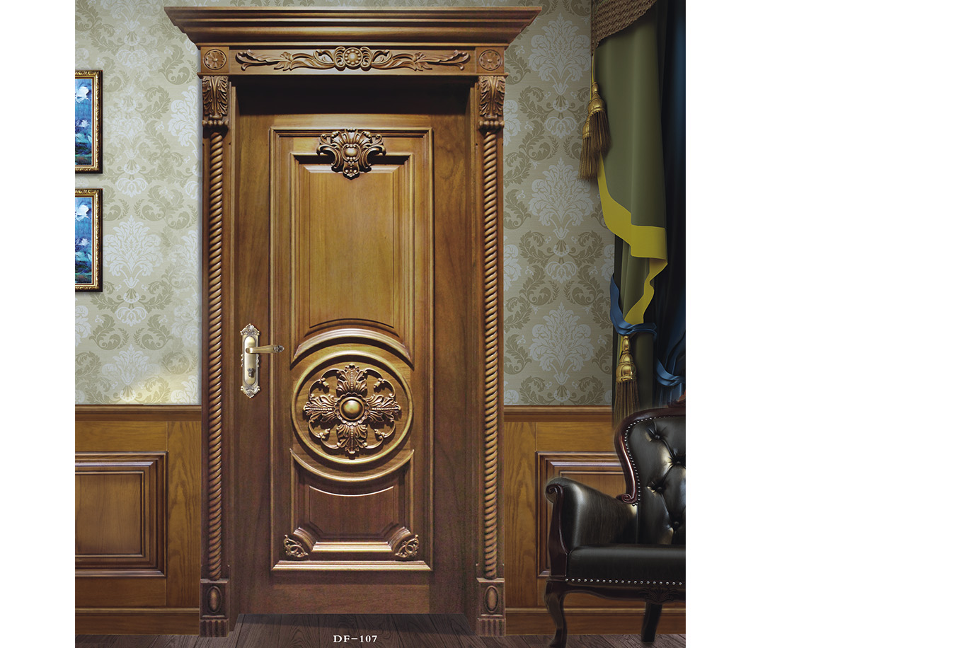 廠價直銷愉心X-2065平開雕花仿古實木烤漆門