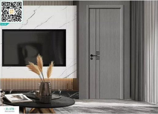 廠價(jià)新款鑫順來21-178掃碼輕奢鑲金屬條木門,掃二維碼看裝修風(fēng)格